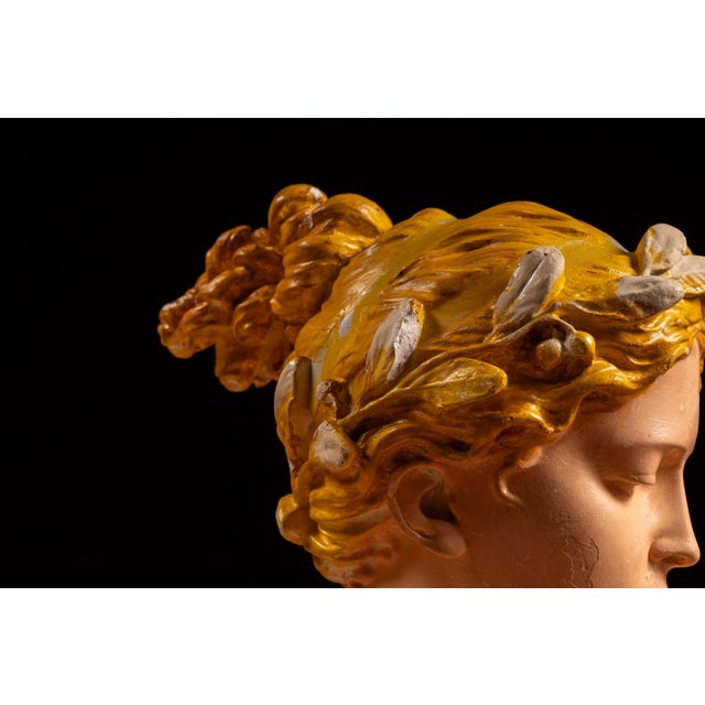 Sculpture Materials Early 20th Century "Poesia" ("Poetry") | After Antonio Garella Painted Plaster Bust For Sale - Image 7 of 10