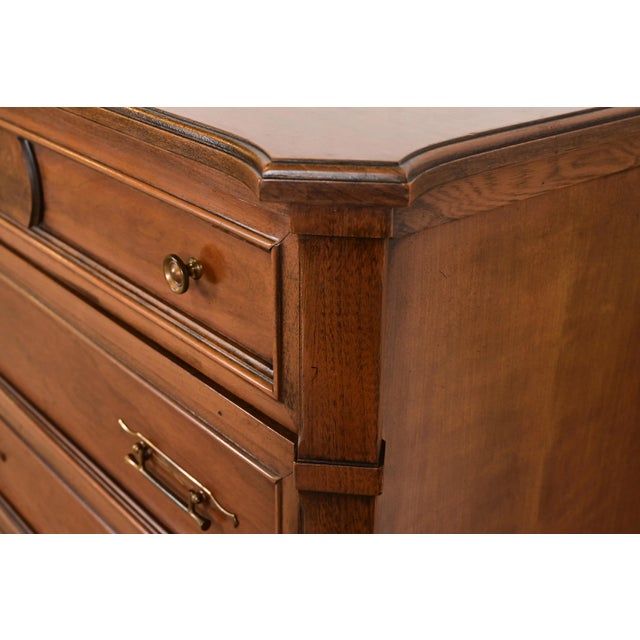 Kent Coffey French Regency Louis XVI Carved Cherry and Burl Wood Highboy Dresser, Circa 1960s For Sale - Image 12 of 16