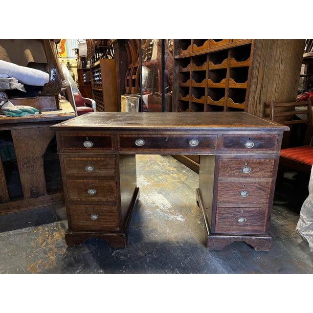 Edwardian Inlaid Mahogany Pedestal Desk with Brown Top For Sale - Image 9 of 18
