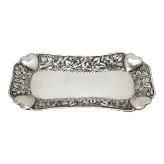 Antique 1890s American Hand Made Sterling Silver Victorian Sweetheart Trinket Tray - Pin Tray For Sale