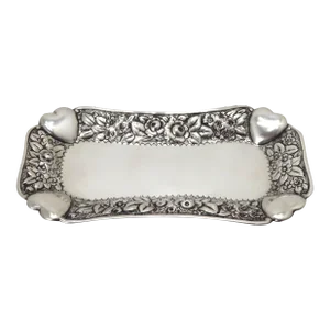 Antique 1890s American Hand Made Sterling Silver Victorian Sweetheart Trinket Tray - Pin Tray