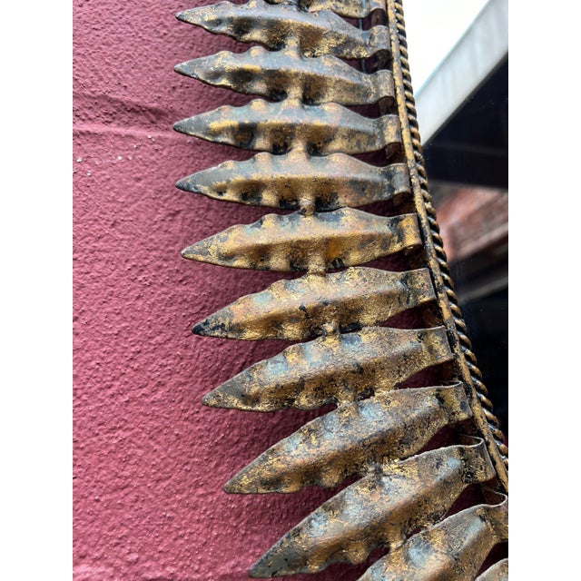 Metal Large Spanish 1950's Oval Gilt Metal Sunburst Mirror For Sale - Image 7 of 12