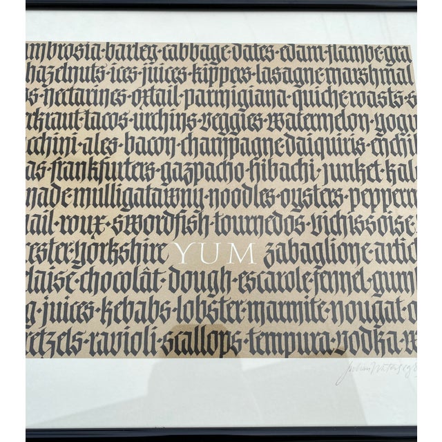 1980s Julian Waters (B. 1957) Signed Calligraphy "Yum" World Foods Culinary Print, Cooper Union, National Geographic Magazine For Sale In San Francisco - Image 6 of 9