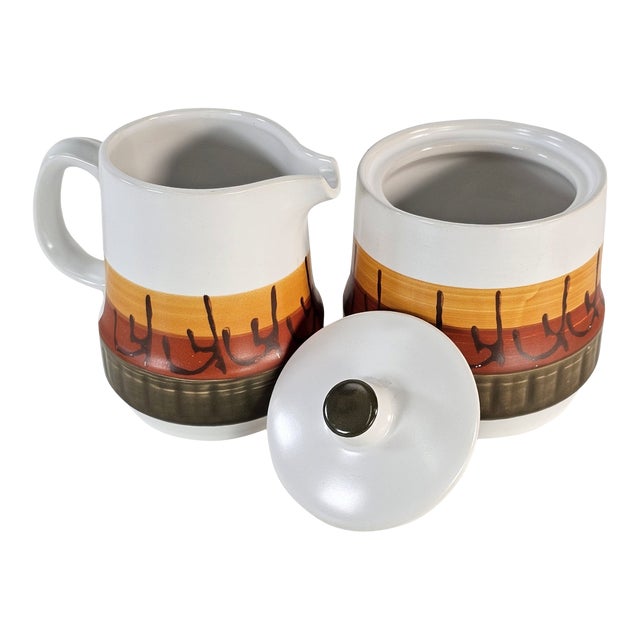 Casual Ceramics Stoneware Galaxy 8007 Cream & Sugar 4 " For Sale