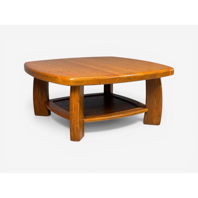 Dutch Mid-Century Modern, Brutalist Coffee Table, Oak, Netherlands, 1970s A subtsantial solid oak coffee table having a...