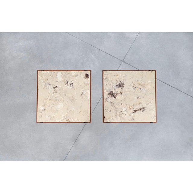 Mid-Century Modern Walnut and Faux Marble Side Tables For Sale In Los Angeles - Image 6 of 13