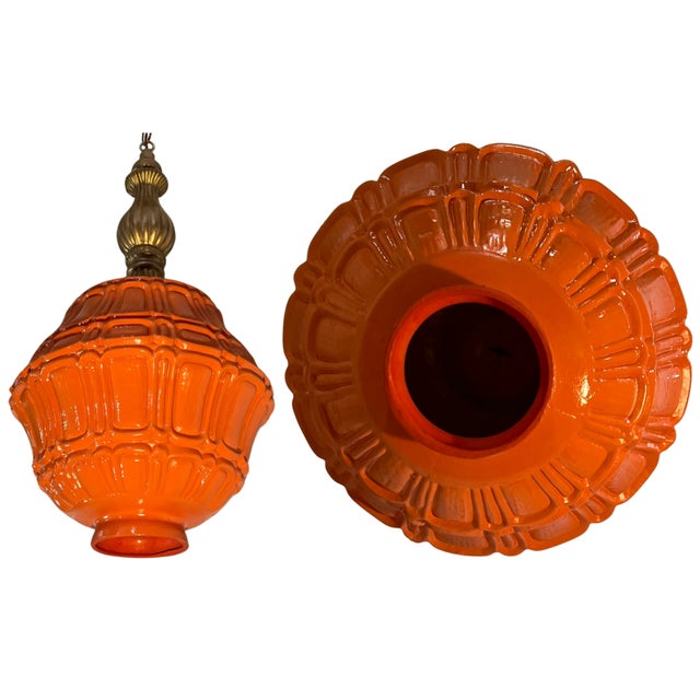 Mid-Century Distressed Orange Pressed Glass Pendant Light For Sale - Image 18 of 18