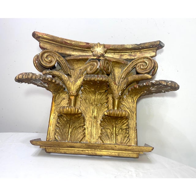 Baroque Large Antique 1700's Gilt Wood Corinthian Piller Architectural Salvage Sculpture For Sale - Image 3 of 15