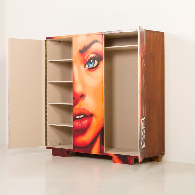 Mid-Century Hand-Painted Wardrobe in Elm, Poland, 1950s For Sale - Image 4 of 15