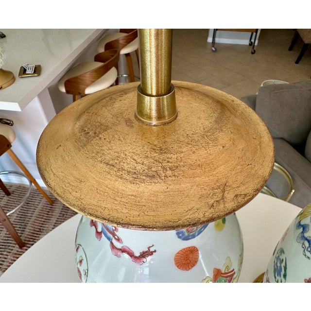 Pair 19th Century Chinese Marbro Famille Rose Porcelain Table Lamps For Sale - Image 12 of 18