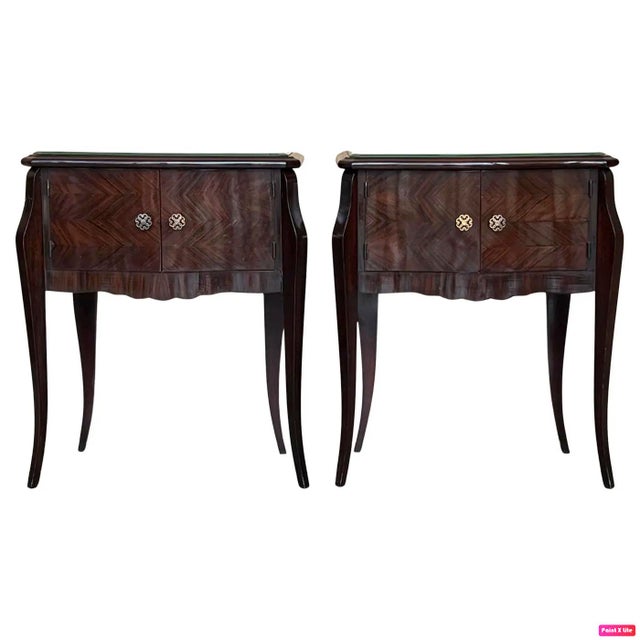 Early 20th Century Art Deco Italian Bedside Tables in Mahogany, 1950s, Set of 2 For Sale - Image 14 of 14