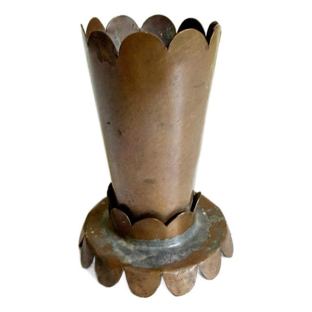 Vintage Scalloped Copper Bud Vase For Sale