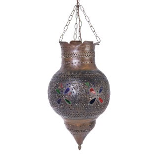 Antique Moroccan Brass Lantern or Light Fixture For Sale