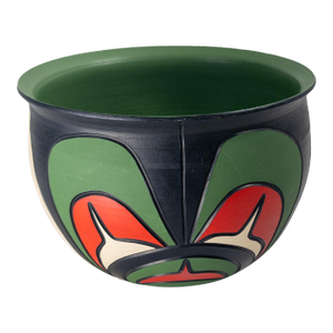 1990's Contemporary Native American Northwest Coast Indian Art Pottery Bowl by Stewart Jacobs