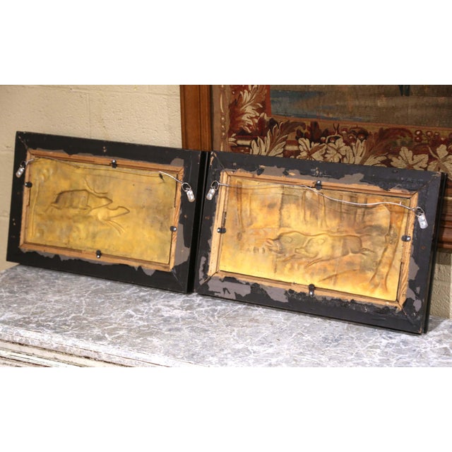 Pair 19th Century French Black Forest Style Repoussé Brass Hunting Wall Panels For Sale - Image 9 of 11