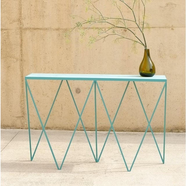 Contemporary Giraffe Console Table with Natural Linoleum Top in Green by &New For Sale - Image 3 of 8