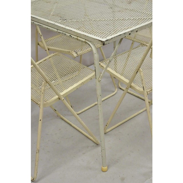 White Vintage Mid Century Modern Wrought Iron Folding Card Game Table Set - 5 PCS For Sale - Image 8 of 12