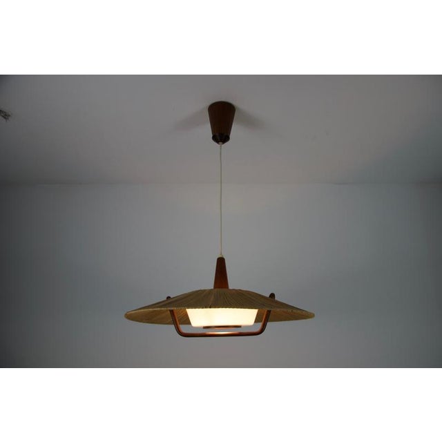 Mid-Century Teak and Cord Shade Hanging Lamp attributed to Temde, 1960 For Sale - Image 18 of 18