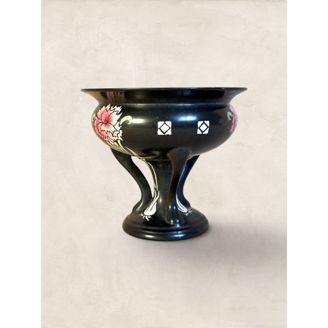 A charming English Art Nouveau footed jardinière by Shelley, circa 1910. Finished in a striking black glaze, this...