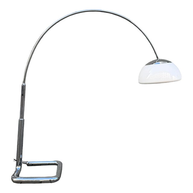 Mid-Century Arch Floor Lamp in Chrome and White from Gebrüder Cosack, 1970s For Sale