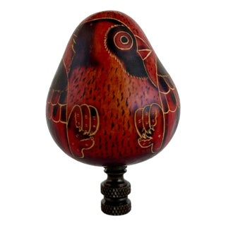 Cardinal Bird Etched Gourd Lamp Finial For Sale