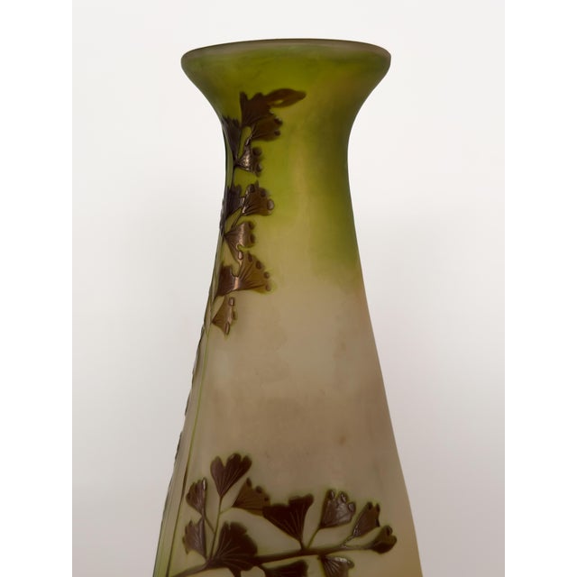 Art Nouveau Cameo Green Glass Vase by Emile Gallé, 20th Century For Sale - Image 15 of 18