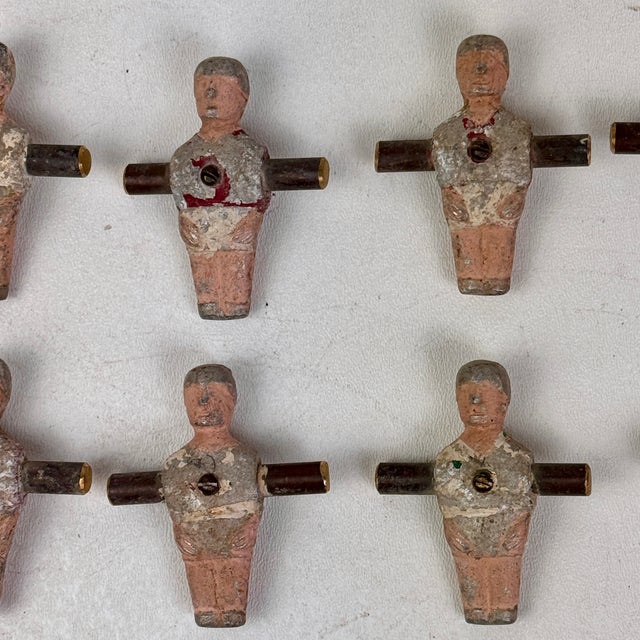 Art Deco Antique Set of 10 Salvaged Foosball Metal Soccer Players From Portugal, Sports Memorabilia For Sale - Image 3 of 8