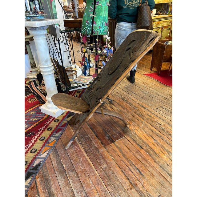 African Hand Carved Wood African Birthing Chair For Sale - Image 3 of 9
