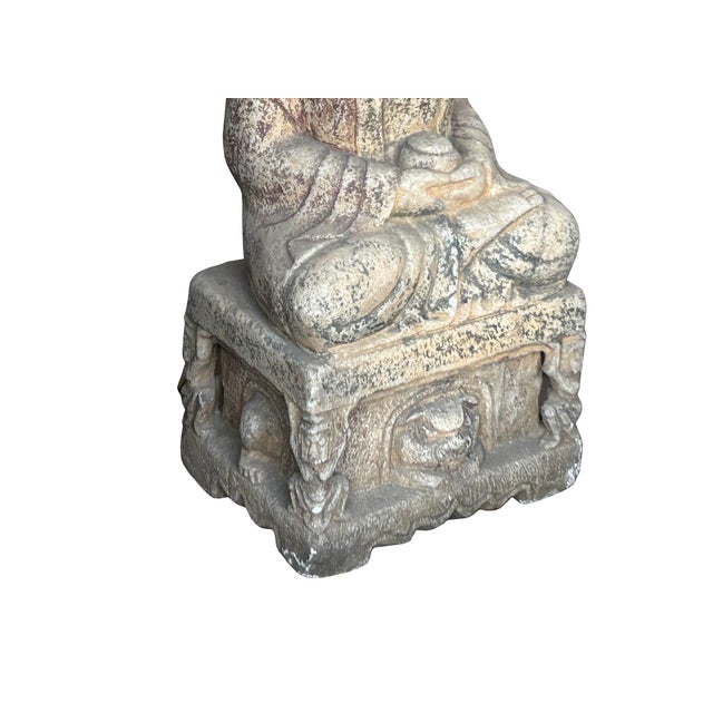Chinese Distressed Brown Gray Stone Sitting Meditation Buddha Statue For Sale - Image 4 of 17