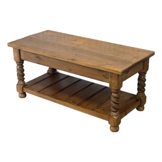 Late 20th Century Scrubbed Pine Farmhouse Barley Twist Coffee Table For Sale