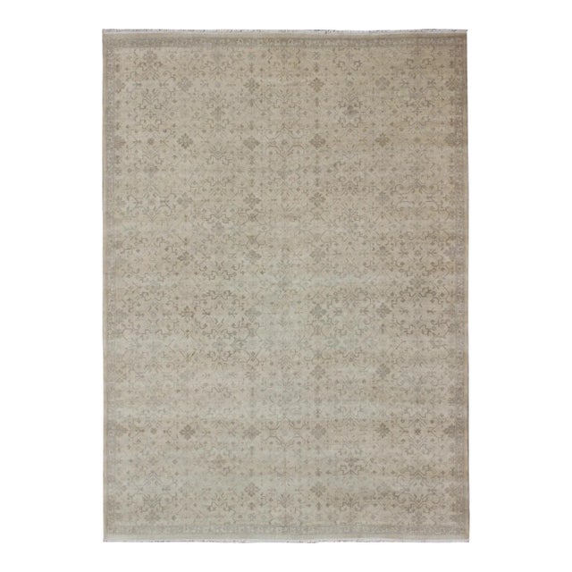12' X 16' Modern Hand-Knotted Khotan Rug With Geometric Pattern in Taupe and Gray Tones For Sale
