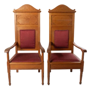 Late 19th Century Pair of Antique Fraternal Lodge Throne Chairs
