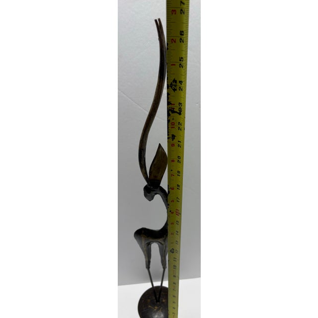 Mid 20th Century Vintage Mid-Century Modern Hollywood Regency Brass Deer Sculpture on Stand, Black & Gold, 26” For Sale - Image 5 of 10