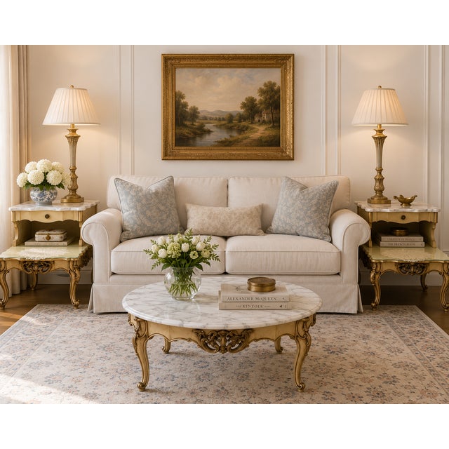 French Provincial 1960s Vintage French Provincial Marble End Tables, Pair For Sale - Image 3 of 5