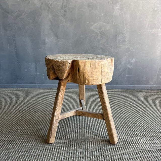 Vintage Elm Wood Chop Block Table #K21 For Sale - Image 4 of 8