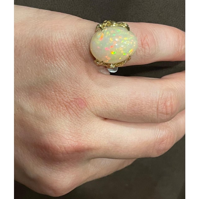 10 Carat Oval Shape Ethiopian Opal Cocktail Ring 14 Karat Yellow Gold For Sale - Image 14 of 18