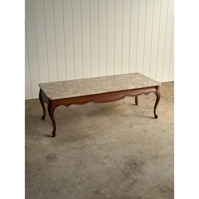 Cream Vintage French Provincial Marble Coffee Table, C. 1950 For Sale - Image 8 of 9