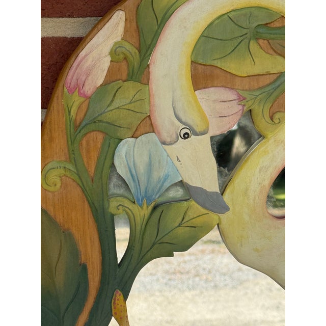 Cream 1980s Dorothy Draper Style Hand-Carved Tropical Flamingo Wall Mirror by Turtle and Crane - Palm Beach Regency For Sale - Image 8 of 9
