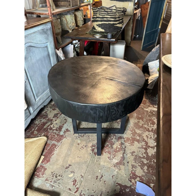 2010s Wabi Sabi Side Table – Ebonized Wood, Rustic Modern Design For Sale - Image 5 of 9