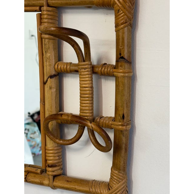 Wood 1960s Mid Century Modern Italian Bamboo and Rattan Wall Mirror With Coat Rack For Sale - Image 7 of 9