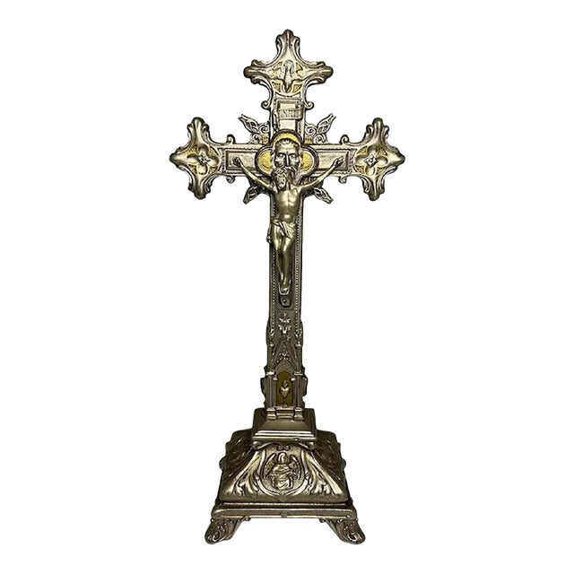 Antique French Altar Crucifix: Jesus Christ, Holy Trinity, Gospels c. 1900 For Sale