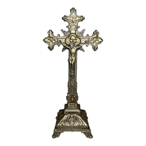 Antique French Altar Crucifix: Jesus Christ, Holy Trinity, Gospels c. 1900