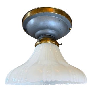 Original 1910 Patina Clam Broth Beaded and Scalloped Ceiling Light For Sale