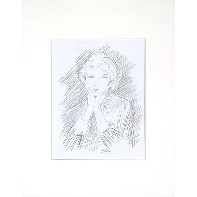 Realism 1954 Paul Helleu 'Portrait (After)' Realism Gray Drawing For Sale - Image 3 of 3