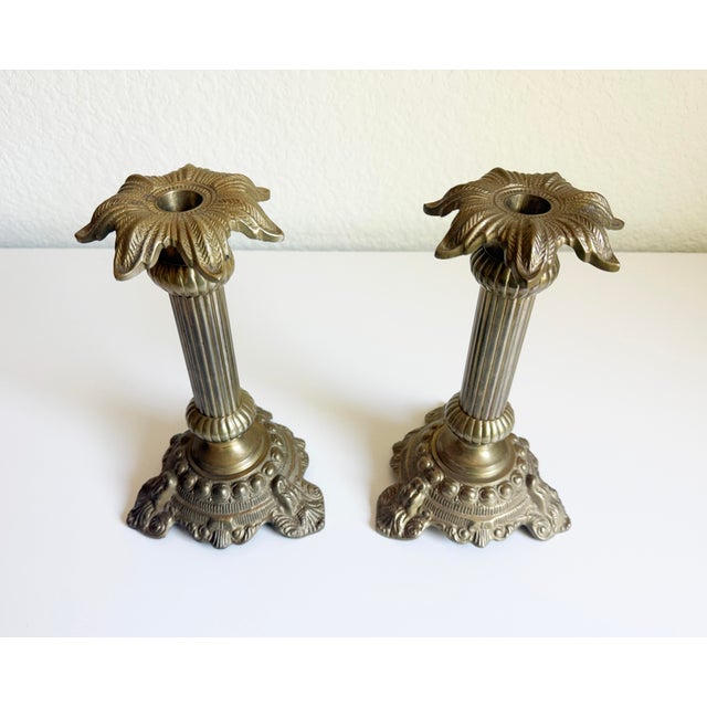 Palm Beach Style Brass Candlesticks, 1960s - A Pair For Sale - Image 10 of 11