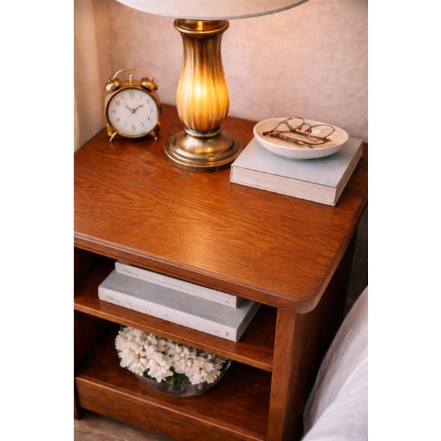 Late 20th Century Late 20th Century Solid Wood Open Shelf Nightstand / Side Cabinet in Cognac Walnut Finish With Adjustable Shelves For Sale - Image 5 of 5