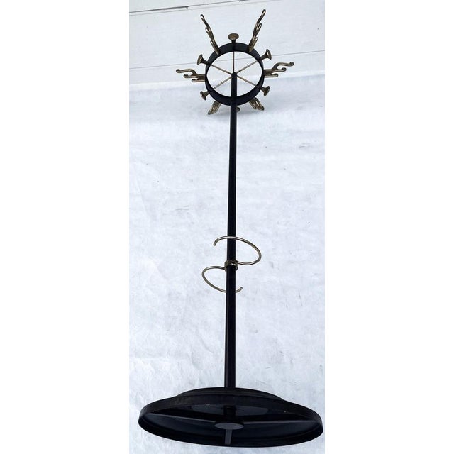 Mid-Century Modern Brass and Black Metal Coat Stand in the style of Jacques Adnet, 1950s For Sale - Image 10 of 18