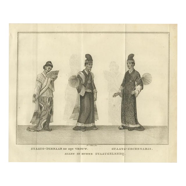 Burmese Official and Wife and Secretary in Ceremonial Dress, 1800, Paper For Sale