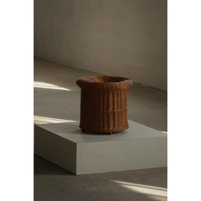 Mid-Century French Bohemian Rattan Side Table or Stool, 1950s For Sale - Image 4 of 17