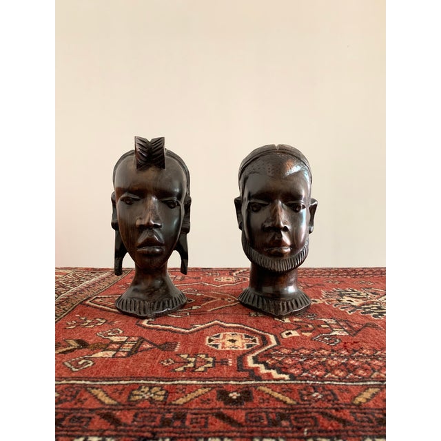 Vintage Carved African Ebony Heads - a Pair For Sale - Image 9 of 9